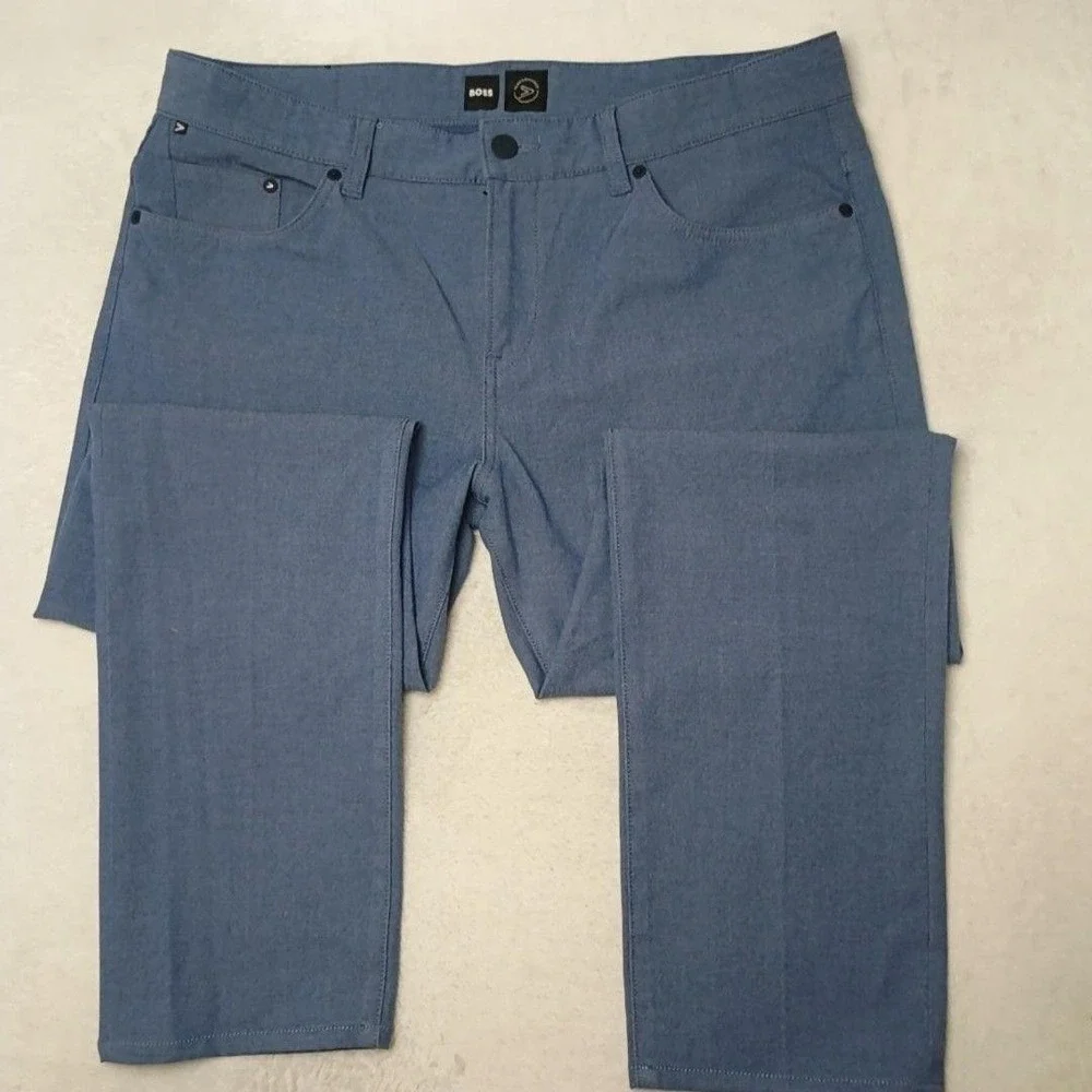 Hugo Boss Pants Men 35x32 Blue Delaware Slim Fit Microfiber Stretch Tapered Work